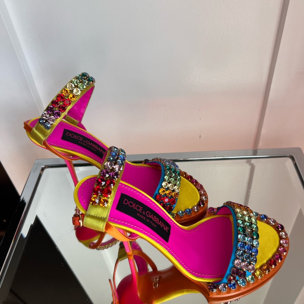 Dolce & Gabbana Fuchsia and Yellow Multicolor Crystal Embellishment Heels - Picture 8 of 10